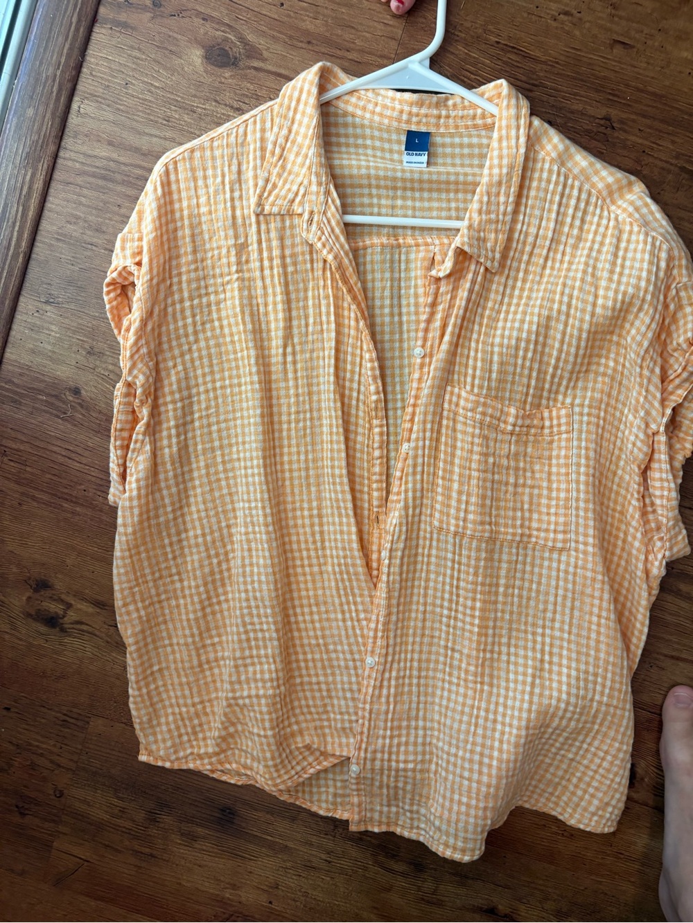 Lightweight Orange Gingham Button-Up Shirt